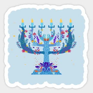 floral menorah happy hanukkah Sticker